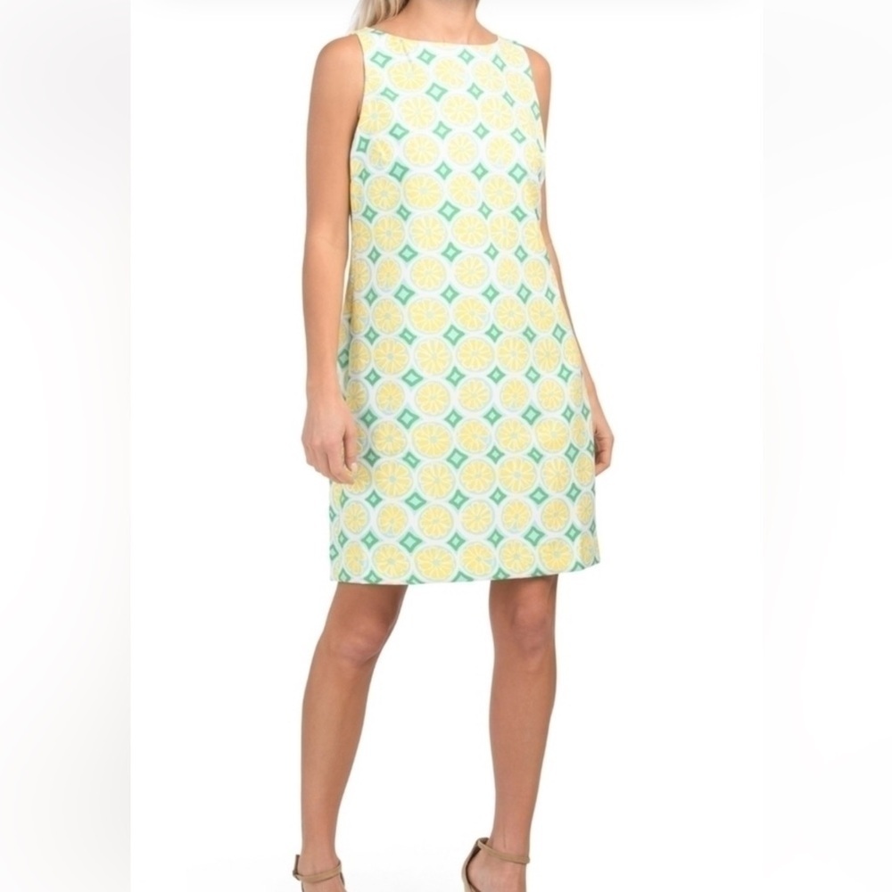 Sail to Sable Lemon Printed Crepe Shift Dress Size Medium